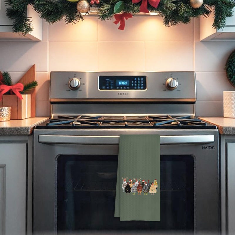 COWEB Chicken Christmas Kitchen Towels, Farmhouse Chicken Christmas Dish Towels for Kitchen, Chickens Lady Mom Gifts, Chickens Lovers Gifts Hand Towel for Bathroom, 16x24 Inches - Image 4